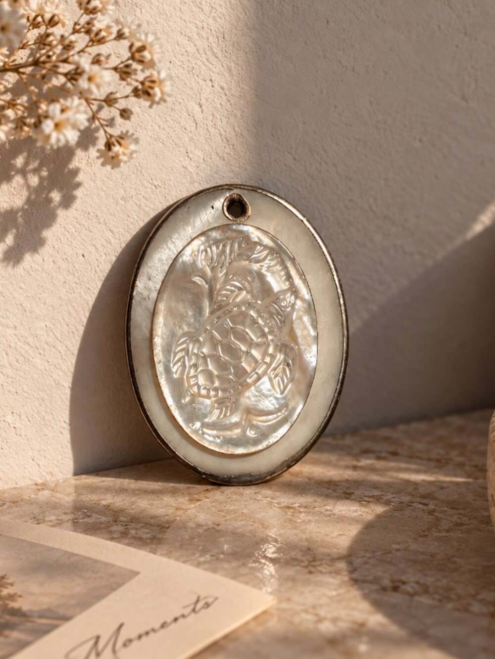 Vintage Carved Mother of Pearl Sea Turtle Pendant / Brooch Component